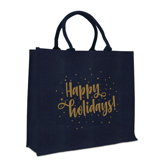 Jute glitter kersttassen opdruk Happy holidays!